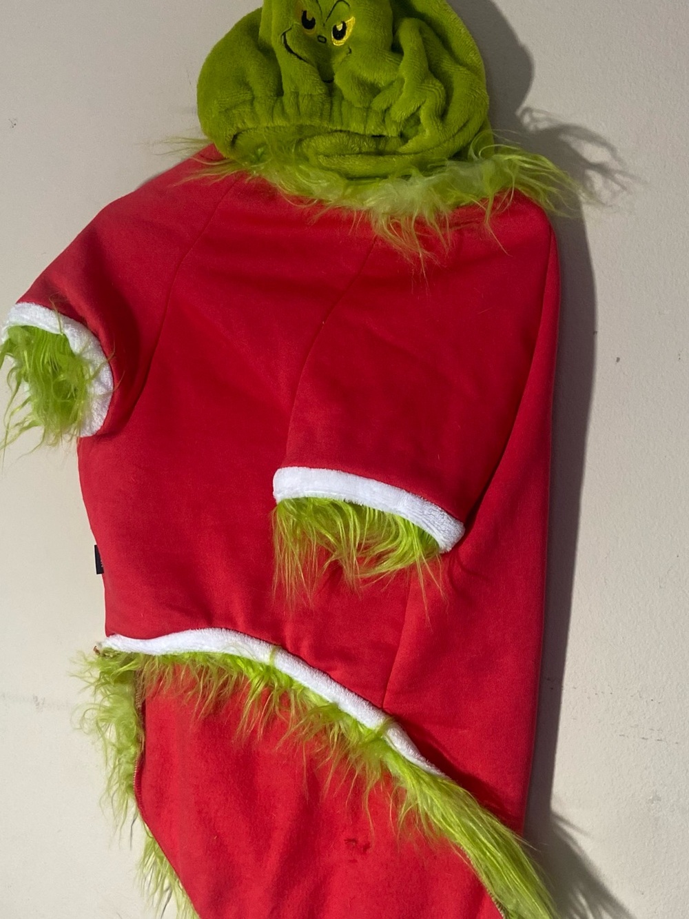 Bark Red and Lime Green Holiday Grinch-Inspired Dog Hoodie